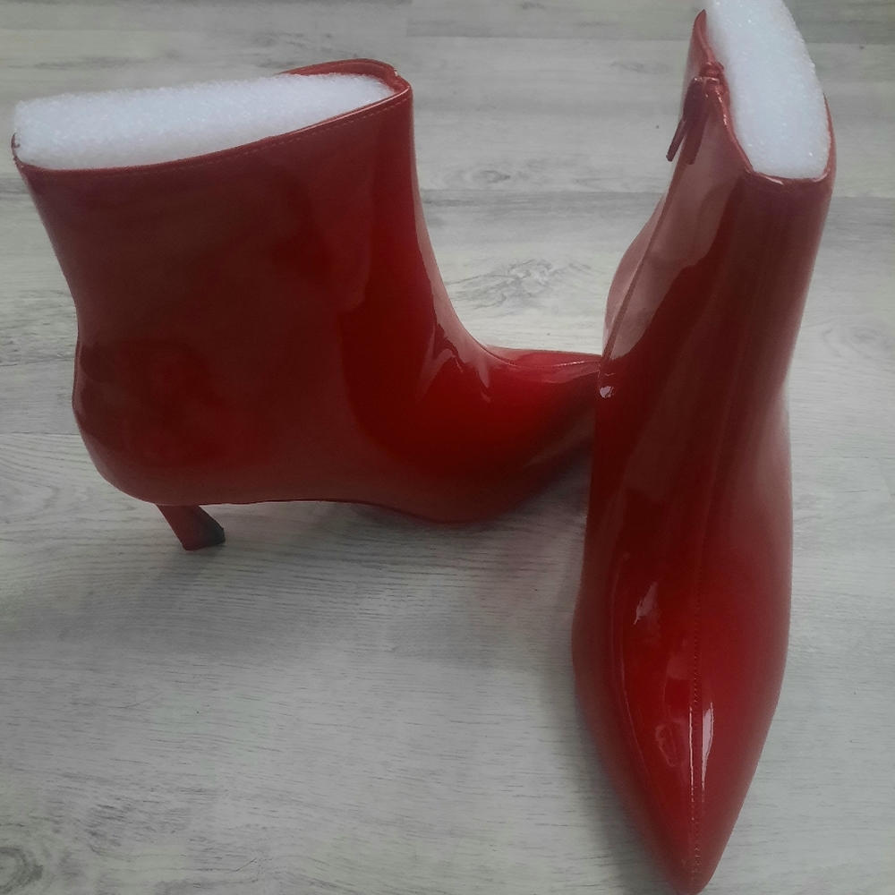 Anne Michelle Glossy Red Heeled Booties